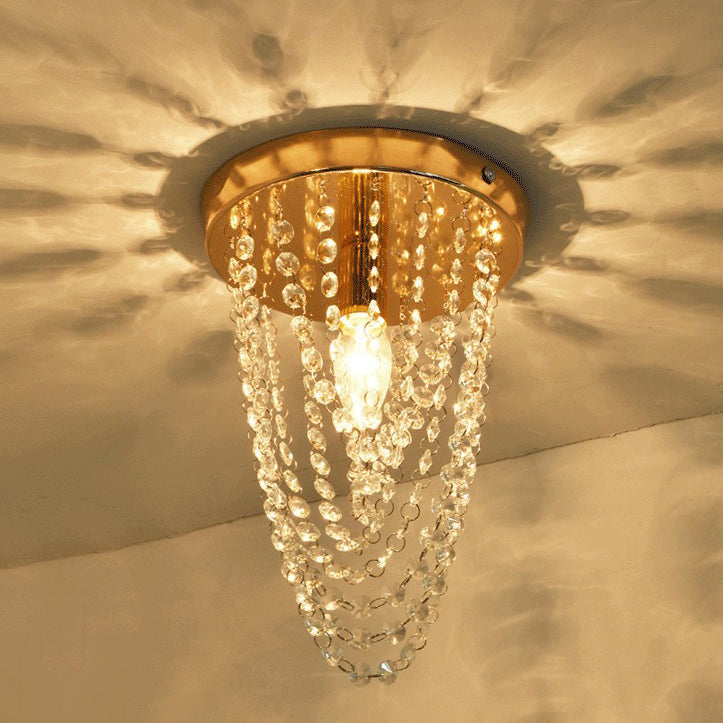 Modern Luxury Crystal Iron Bead 1-Light Semi-Flush Mount Ceiling Light For Hallway