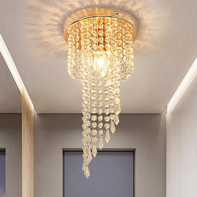 Modern Luxury Crystal Iron Bead 1-Light Semi-Flush Mount Ceiling Light For Hallway