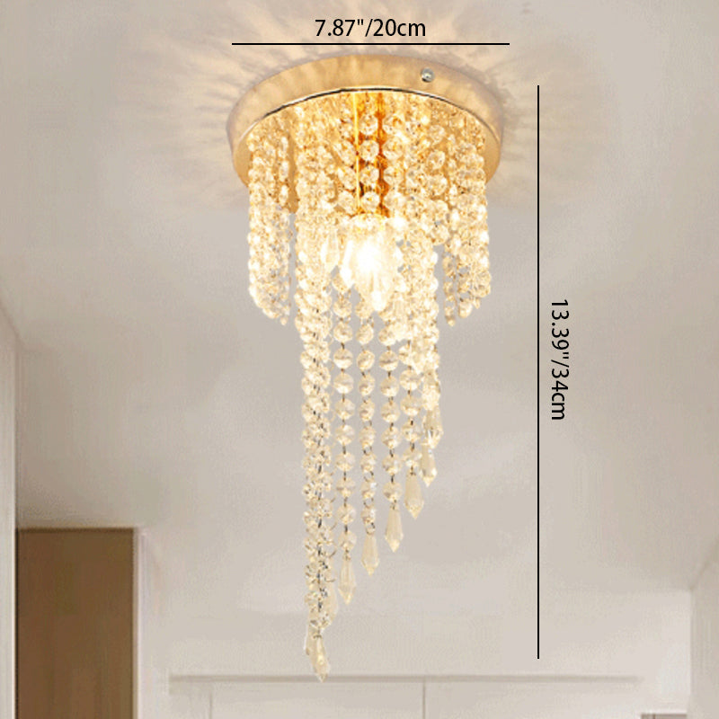 Modern Luxury Crystal Iron Bead 1-Light Semi-Flush Mount Ceiling Light For Hallway