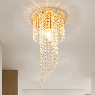 Modern Luxury Crystal Iron Bead 1-Light Semi-Flush Mount Ceiling Light For Hallway