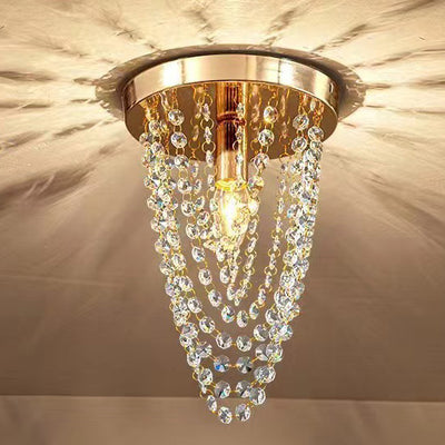 Modern Luxury Crystal Iron Bead 1-Light Semi-Flush Mount Ceiling Light For Hallway