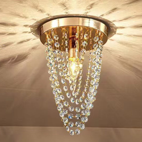 Modern Luxury Crystal Iron Bead 1-Light Semi-Flush Mount Ceiling Light For Hallway