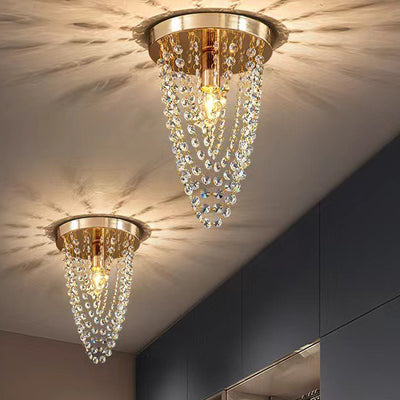 Modern Luxury Crystal Iron Bead 1-Light Semi-Flush Mount Ceiling Light For Hallway