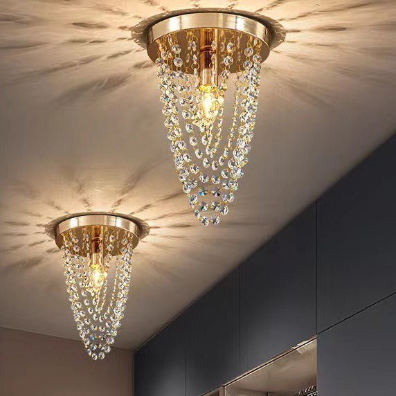 Modern Luxury Crystal Iron Bead 1-Light Semi-Flush Mount Ceiling Light For Hallway