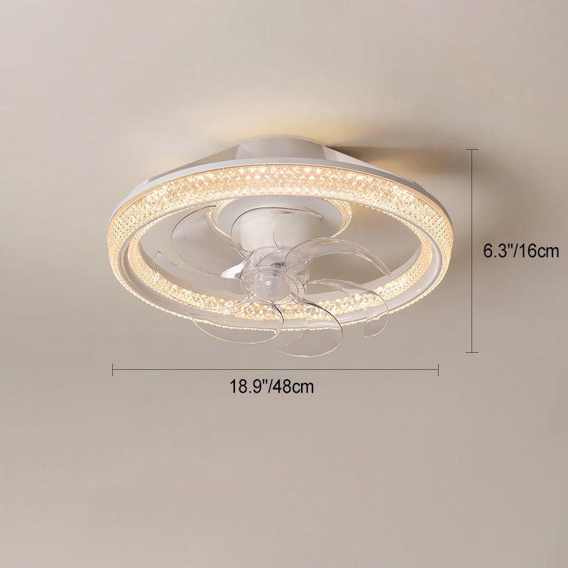 Modern Simplicity Iron Acrylic PE Round LED Semi-Flush Mount Ceiling Fan Light For Bedroom