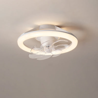 Modern Simplicity Iron Acrylic PE Round LED Semi-Flush Mount Ceiling Fan Light For Bedroom