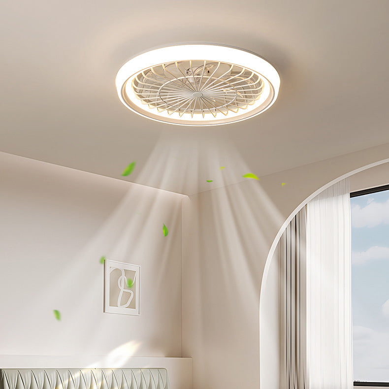 Modern Simplicity Iron Acrylic PE Round LED Semi-Flush Mount Ceiling Fan Light For Bedroom