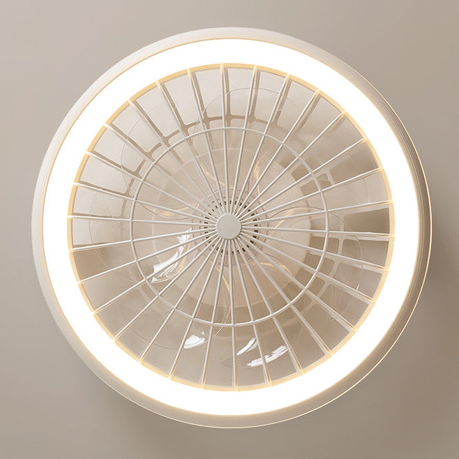 Modern Simplicity Iron Acrylic PE Round LED Semi-Flush Mount Ceiling Fan Light For Bedroom