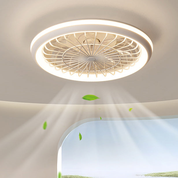 Modern Simplicity Iron Acrylic PE Round LED Semi-Flush Mount Ceiling Fan Light For Bedroom