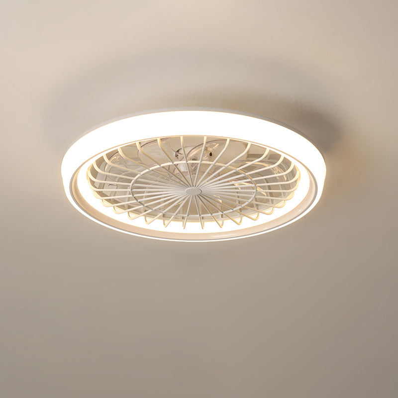 Modern Simplicity Iron Acrylic PE Round LED Semi-Flush Mount Ceiling Fan Light For Bedroom