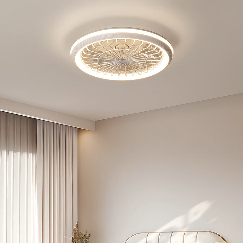 Modern Simplicity Iron Acrylic PE Round LED Semi-Flush Mount Ceiling Fan Light For Bedroom