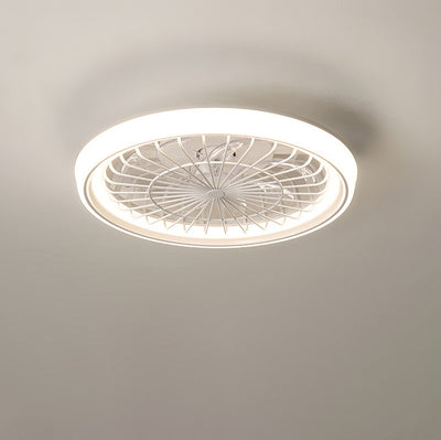 Modern Simplicity Iron Acrylic PE Round LED Semi-Flush Mount Ceiling Fan Light For Bedroom