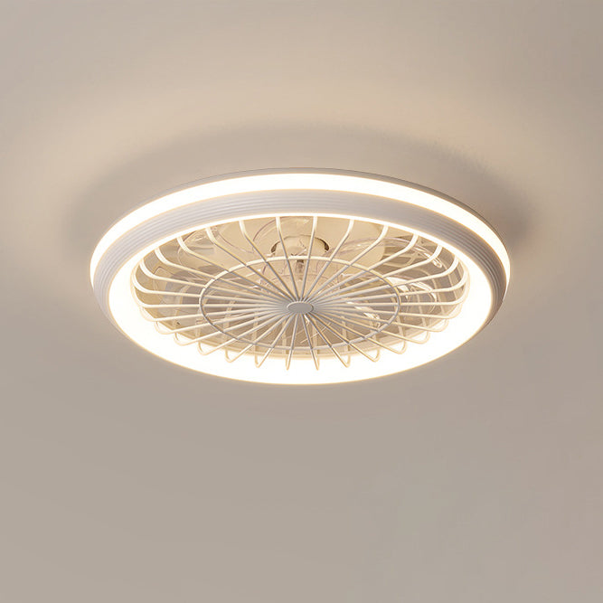 Modern Simplicity Iron Acrylic PE Round LED Semi-Flush Mount Ceiling Fan Light For Bedroom