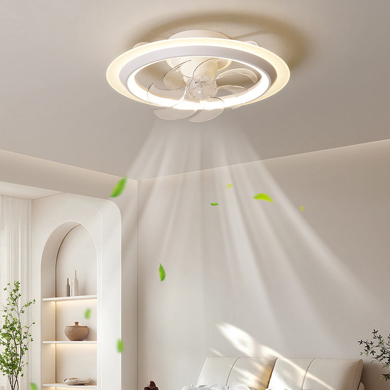 Modern Simplicity Iron Acrylic PE Round LED Semi-Flush Mount Ceiling Fan Light For Bedroom