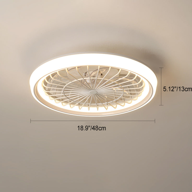 Modern Simplicity Iron Acrylic PE Round LED Semi-Flush Mount Ceiling Fan Light For Bedroom