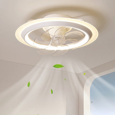 Modern Simplicity Iron Acrylic PE Round LED Semi-Flush Mount Ceiling Fan Light For Bedroom