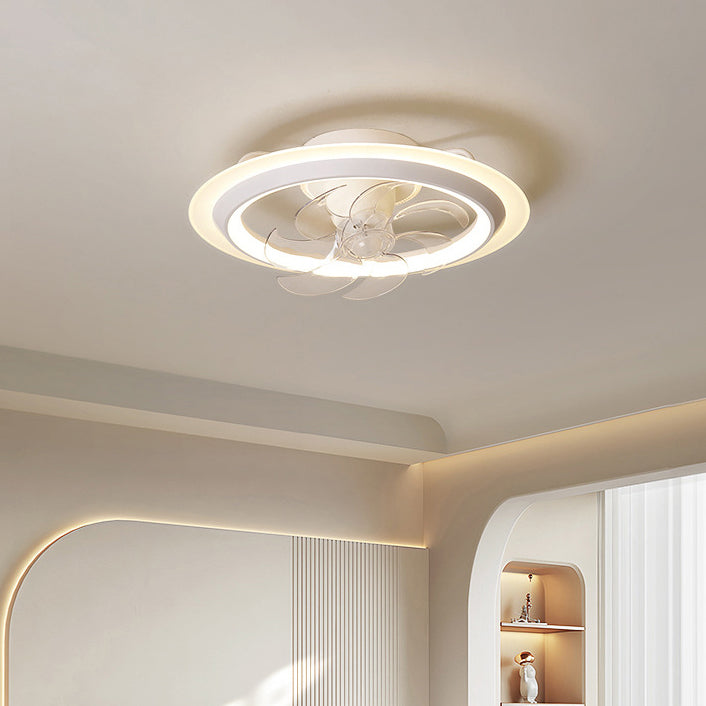 Modern Simplicity Iron Acrylic PE Round LED Semi-Flush Mount Ceiling Fan Light For Bedroom