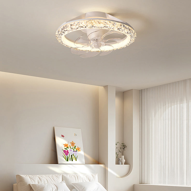 Modern Simplicity Iron Acrylic PE Round LED Semi-Flush Mount Ceiling Fan Light For Bedroom