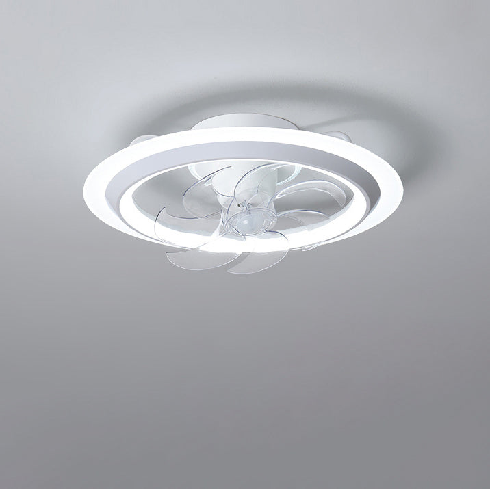 Modern Simplicity Iron Acrylic PE Round LED Semi-Flush Mount Ceiling Fan Light For Bedroom