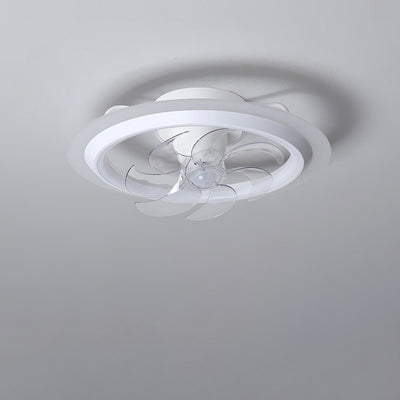 Modern Simplicity Iron Acrylic PE Round LED Semi-Flush Mount Ceiling Fan Light For Bedroom