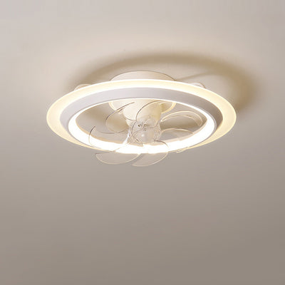 Modern Simplicity Iron Acrylic PE Round LED Semi-Flush Mount Ceiling Fan Light For Bedroom