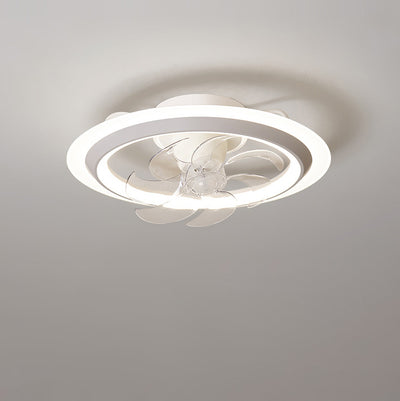 Modern Simplicity Iron Acrylic PE Round LED Semi-Flush Mount Ceiling Fan Light For Bedroom