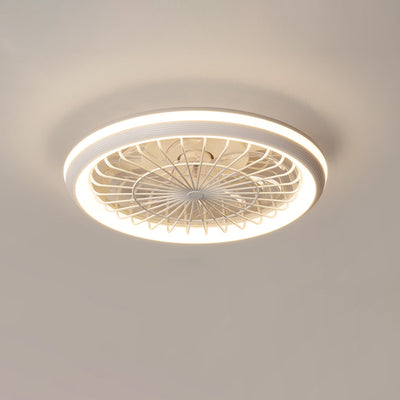 Modern Simplicity Iron Acrylic PE Round LED Semi-Flush Mount Ceiling Fan Light For Bedroom