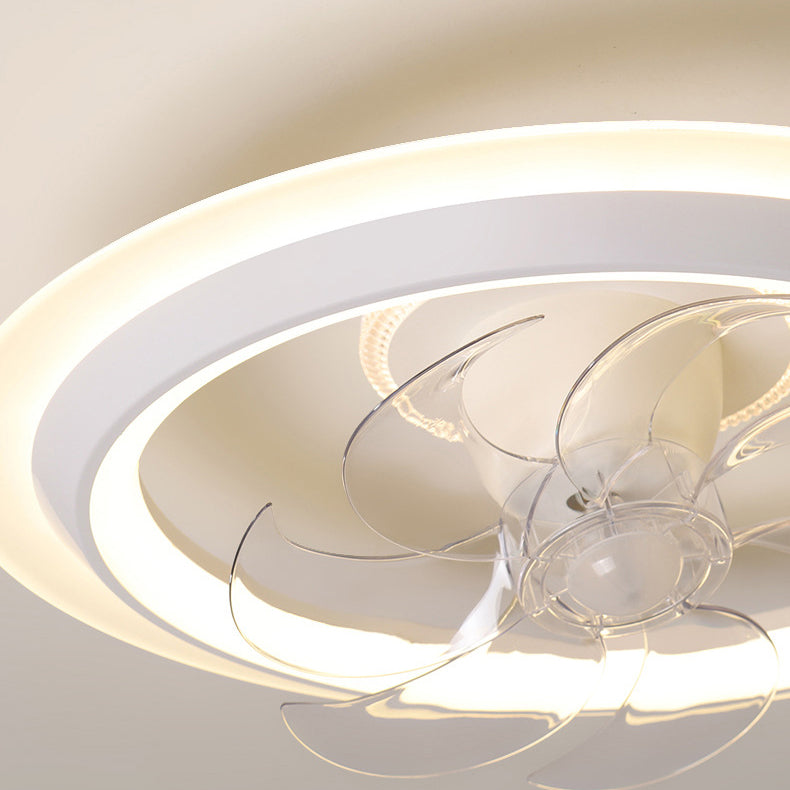 Modern Simplicity Iron Acrylic PE Round LED Semi-Flush Mount Ceiling Fan Light For Bedroom