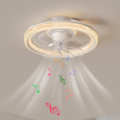 Modern Simplicity Iron Acrylic PE Round LED Semi-Flush Mount Ceiling Fan Light For Bedroom