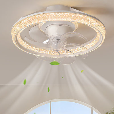 Modern Simplicity Iron Acrylic PE Round LED Semi-Flush Mount Ceiling Fan Light For Bedroom