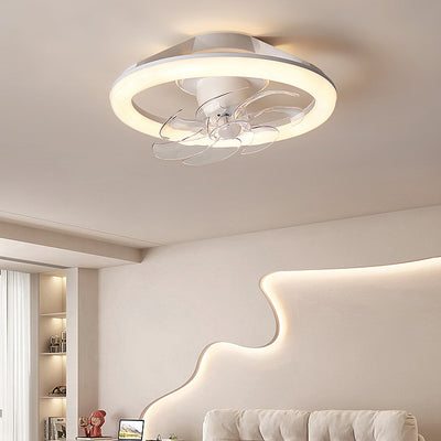 Modern Simplicity Iron Acrylic PE Round LED Semi-Flush Mount Ceiling Fan Light For Bedroom