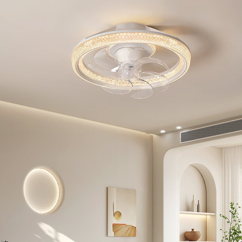 Modern Simplicity Iron Acrylic PE Round LED Semi-Flush Mount Ceiling Fan Light For Bedroom