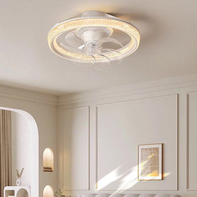 Modern Simplicity Iron Acrylic PE Round LED Semi-Flush Mount Ceiling Fan Light For Bedroom