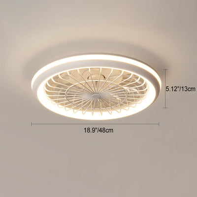 Modern Simplicity Iron Acrylic PE Round LED Semi-Flush Mount Ceiling Fan Light For Bedroom