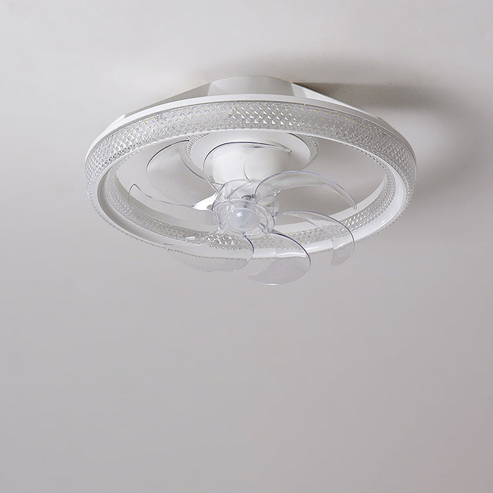 Modern Simplicity Iron Acrylic PE Round LED Semi-Flush Mount Ceiling Fan Light For Bedroom