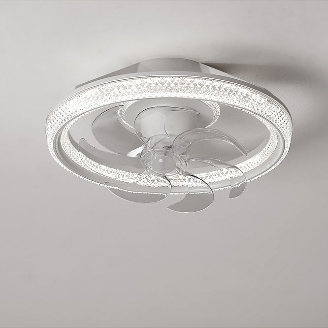 Modern Simplicity Iron Acrylic PE Round LED Semi-Flush Mount Ceiling Fan Light For Bedroom