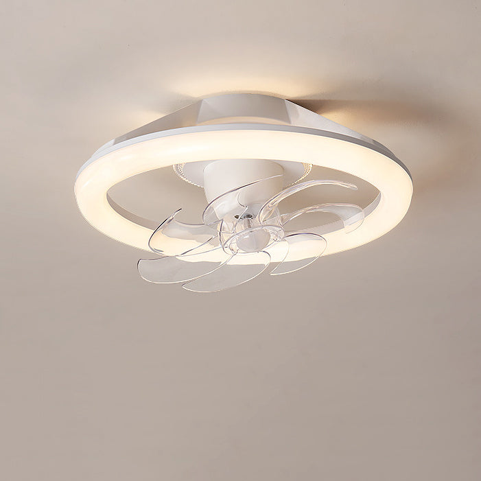 Modern Simplicity Iron Acrylic PE Round LED Semi-Flush Mount Ceiling Fan Light For Bedroom