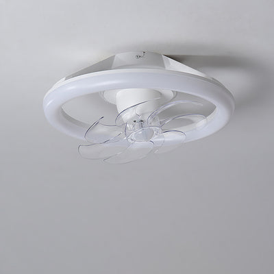 Modern Simplicity Iron Acrylic PE Round LED Semi-Flush Mount Ceiling Fan Light For Bedroom