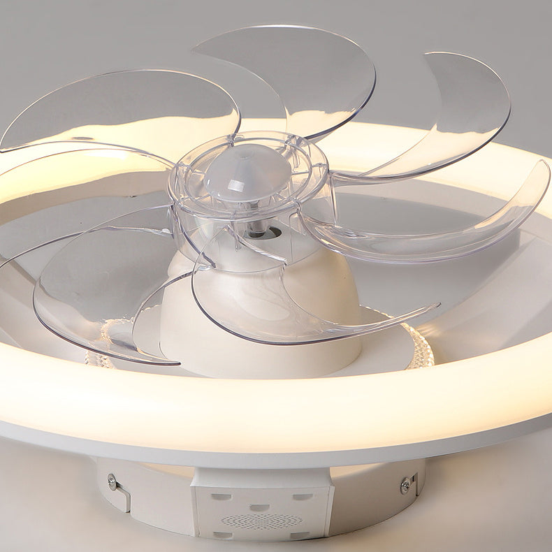 Modern Simplicity Iron Acrylic PE Round LED Semi-Flush Mount Ceiling Fan Light For Bedroom