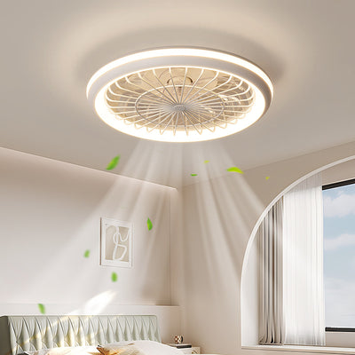 Modern Simplicity Iron Acrylic PE Round LED Semi-Flush Mount Ceiling Fan Light For Bedroom