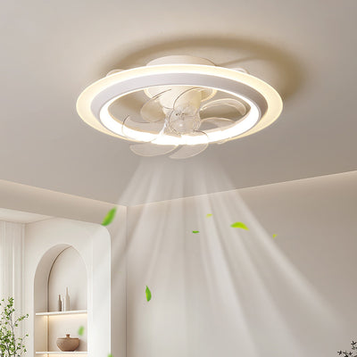 Modern Simplicity Iron Acrylic PE Round LED Semi-Flush Mount Ceiling Fan Light For Bedroom