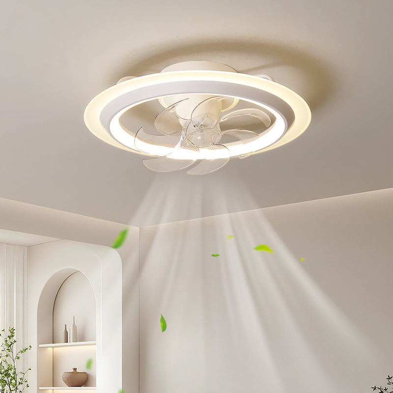 Modern Simplicity Iron Acrylic PE Round LED Semi-Flush Mount Ceiling Fan Light For Bedroom