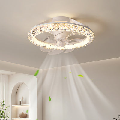 Modern Simplicity Iron Acrylic PE Round LED Semi-Flush Mount Ceiling Fan Light For Bedroom