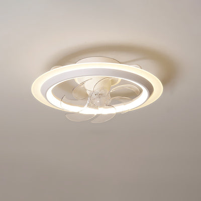 Modern Simplicity Iron Acrylic PE Round LED Semi-Flush Mount Ceiling Fan Light For Bedroom