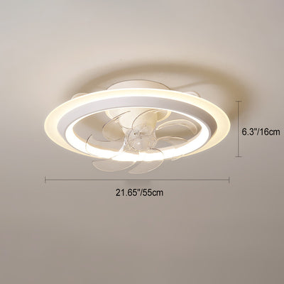 Modern Simplicity Iron Acrylic PE Round LED Semi-Flush Mount Ceiling Fan Light For Bedroom