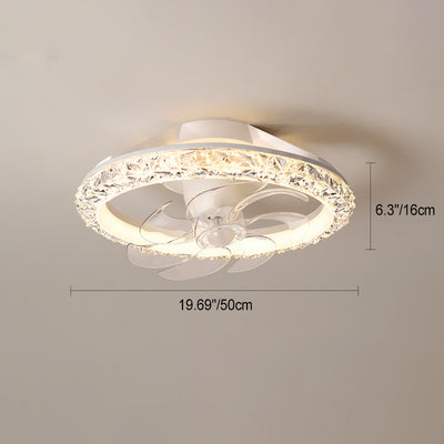 Modern Simplicity Iron Acrylic PE Round LED Semi-Flush Mount Ceiling Fan Light For Bedroom