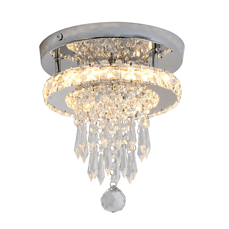 Modern Luxury Stainless Steel Crystal Square Round Bead LED Semi-Flush Mount Ceiling Light For Hallway