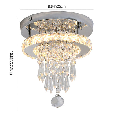 Modern Luxury Stainless Steel Crystal Square Round Bead LED Semi-Flush Mount Ceiling Light For Hallway