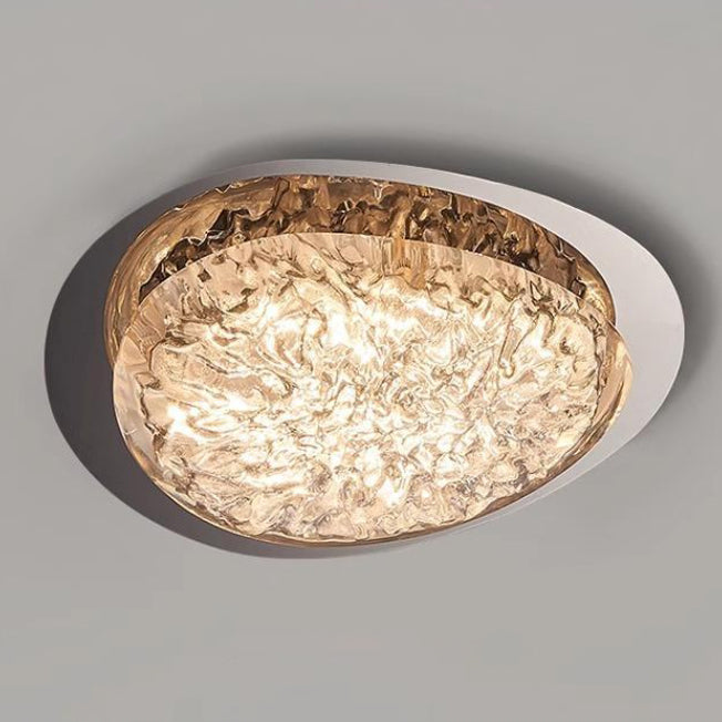 Modern Art Deco Iron Stainless Steel Resin Oval Ice Crack LED Flush Mount Ceiling Light For Bedroom