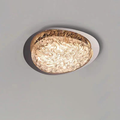 Modern Art Deco Iron Stainless Steel Resin Oval Ice Crack LED Flush Mount Ceiling Light For Bedroom